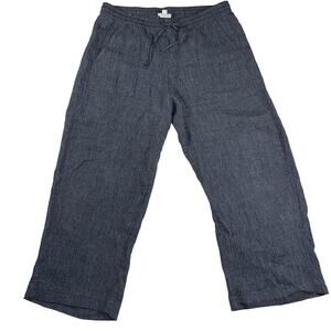 Purejill J. Jill Linen Blend Wide Leg Cropped Pants Textured Blue Denim Size M